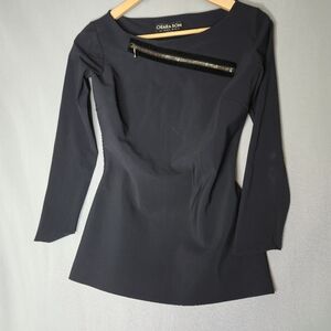 Chiara Boni Ladies Zipper Detail Front Fitted Long Sleeve BlackTop Size 42
